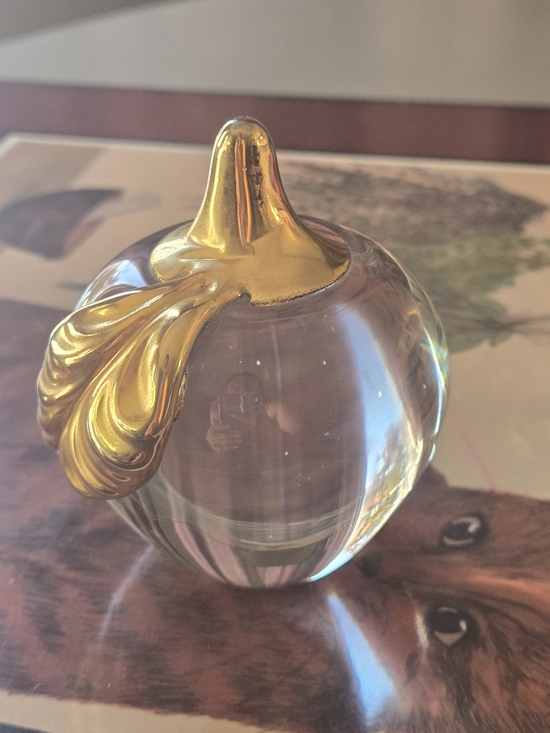 Other - Vintage Glass Apple Paperweight with Brass Stem and Leaf